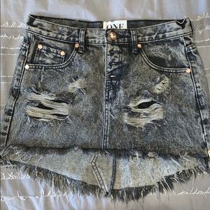 Junkyard Distressed One Teaspoon Denim Flare Skirt